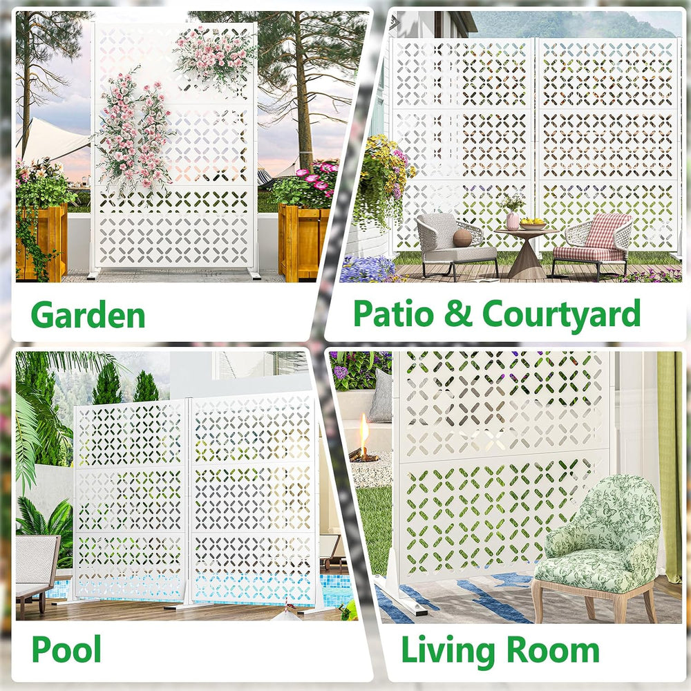 White Metal Outdoor Privacy Screen Freestanding Privacy Screens,72" H x ...