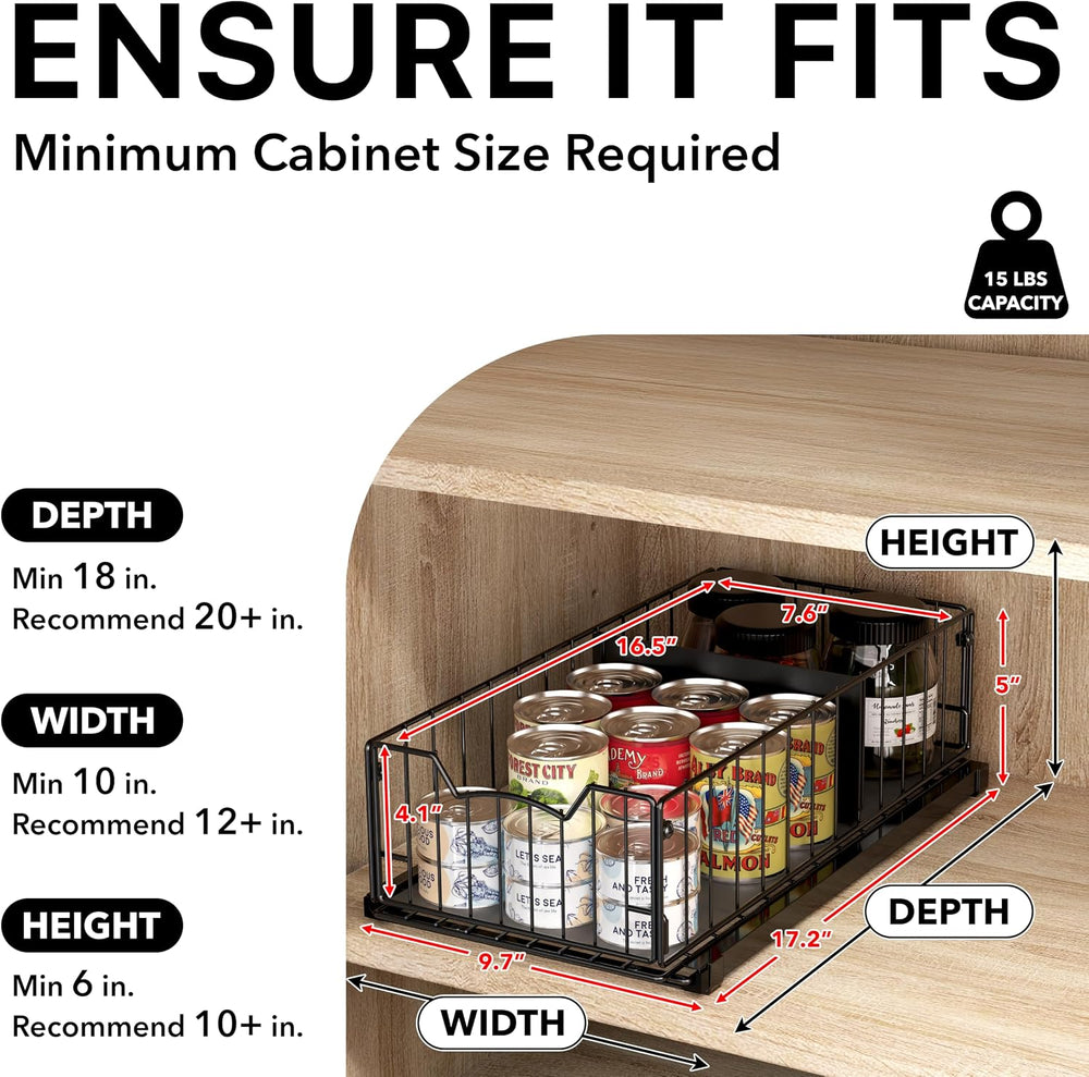 Simple Houseware Pull-Out Cabinet Sliding Basket, 17.2Dx9.7Wx5H, Black