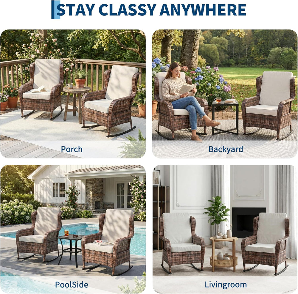 GarveeTech Outdoor Wicker Rocking Chair with Cushions, All-Weather Patio Rock...