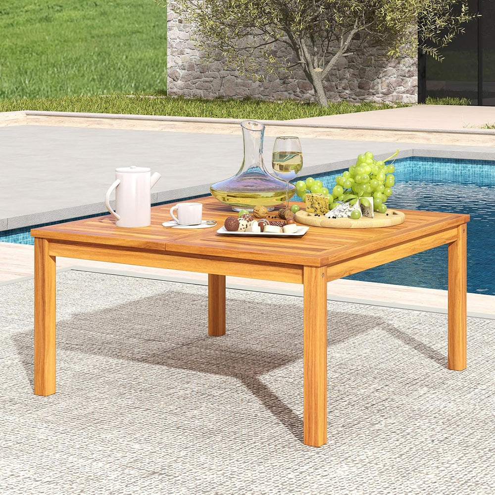 Tangkula Patio Wood Coffee Table, Solid Acacia Wood, 35.5 Inches