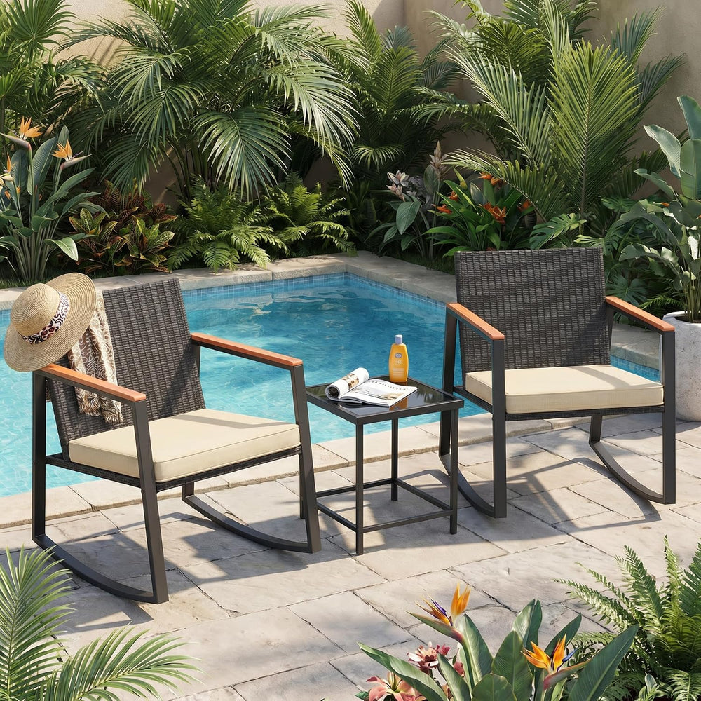 Gizoon 3 Pieces Rocking Patio Bistro Set with Anti-Scald Armrest