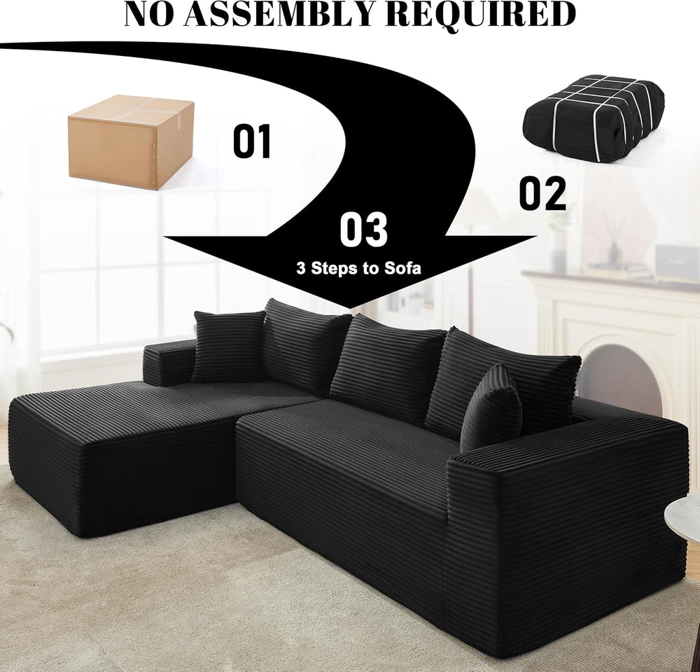 Mangodan 110” Boneless Couch, Cloud Sectional Sofa for Living Room, Black