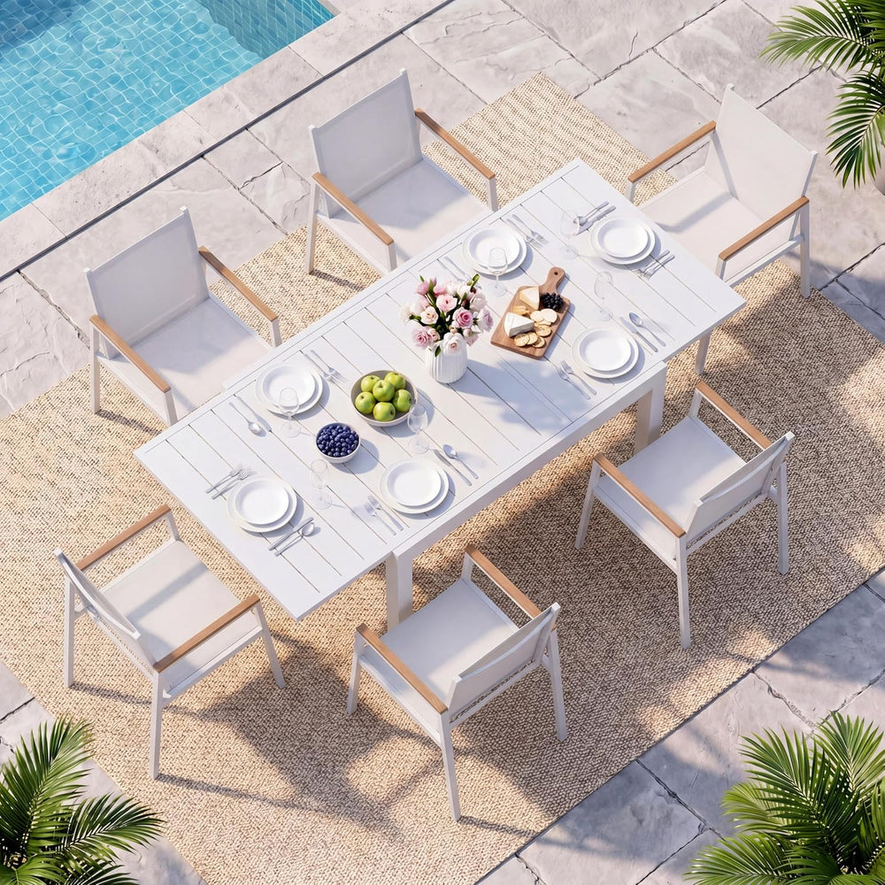 Outdoor Aluminum Patio Dining Table Set for 6 Person, Expandable Outdoor Tabl...