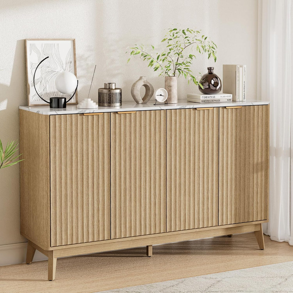 Sideboard Cabinet, 55'' Buffet Cabinet with Faux Marble Top & Adj...