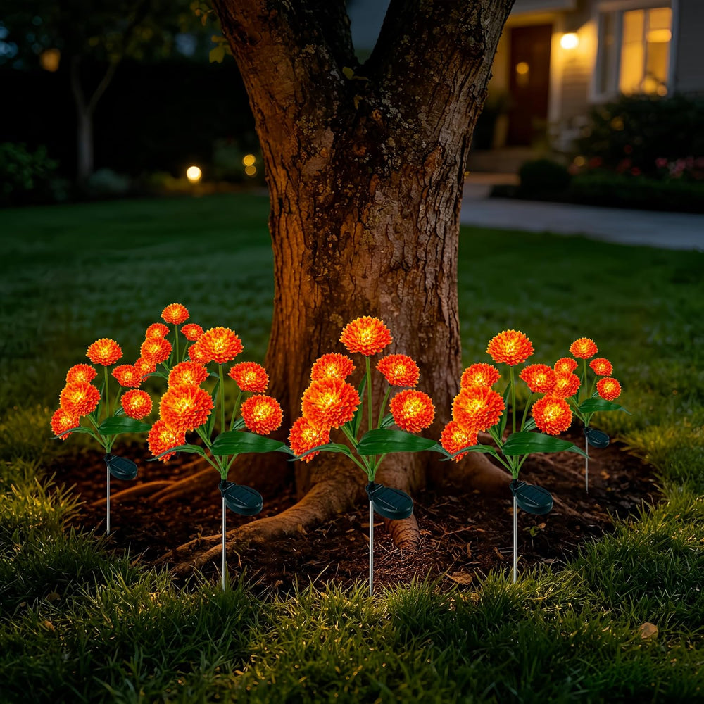 Solar Flower Lights Outdoor, 4 Pack 24 LED Solar Garden Lights, Orange Red Sp...
