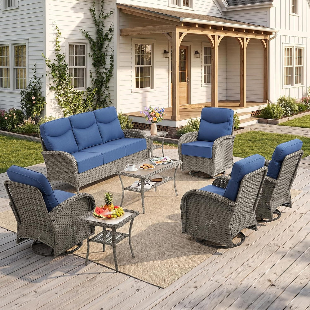 3Pc Patio Furniture Set, Swivel Chairs & Side Table Gray/Gray