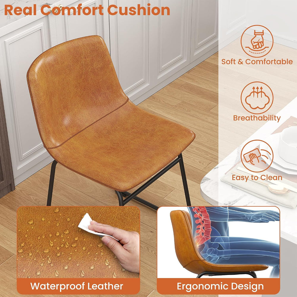 REONEY Dining Chairs Set of 2, 18" PU Leather Dinner Chairs, Brown