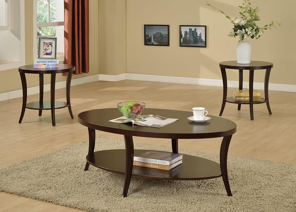 Roundhill Furniture Perth Contemporary Oval Coffee Table with Shelf, Espresso