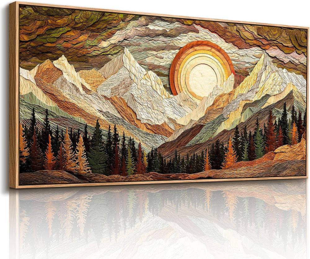 imjiayu Rustic Mountain Framed Wall Decor Sunset Forest Prints 24"x48"