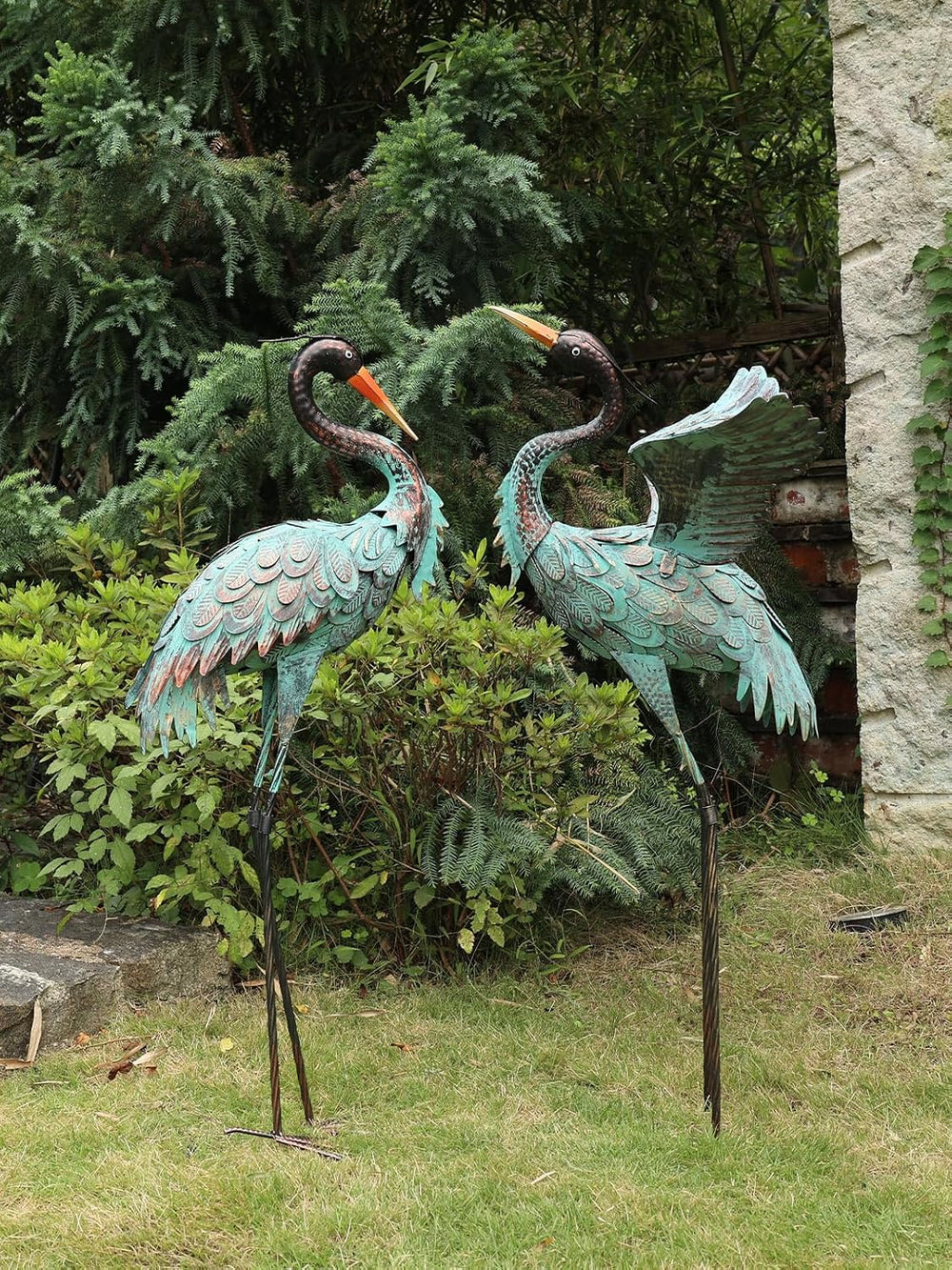 YEAHOME Garden Decor Outdoor Statues, 38"/36" Large Metal Heron Sta...