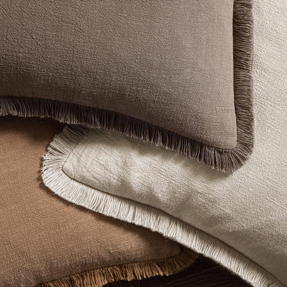 MIULEE Boho Linen Fringe Decorative Fall Throw Pillow Covers Coffee 20x20