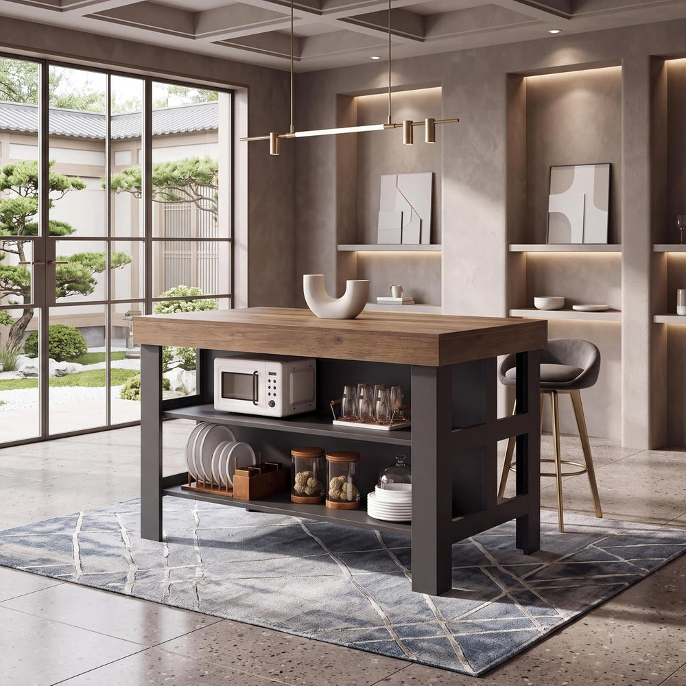 Tribesigns Kitchen Island with Storage Shelves (Brown and Black)