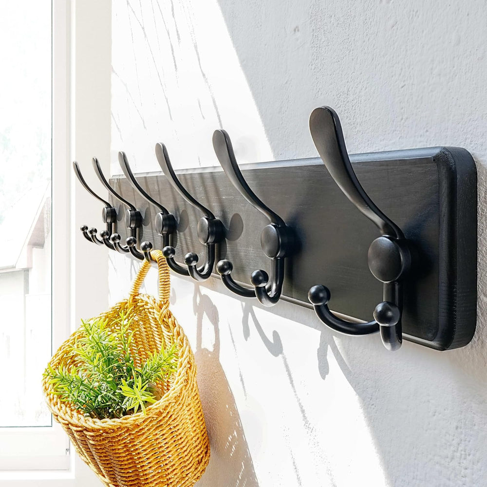 Dseap Coat Rack Wall Mounted - 24" Long 6 Tri Hooks, Heavy Duty Wooden W...