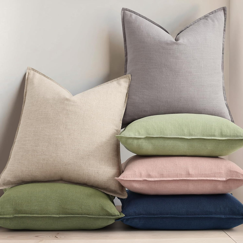 decorUhome Fall Navy Blue Linen Throw Pillow Covers 20x20 Set of 2
