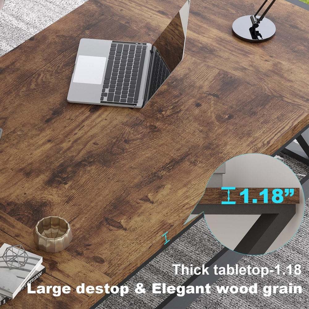 LVB 78.7" Computer Desk, Industrial Extra Long Wood Home Office Desk Brown