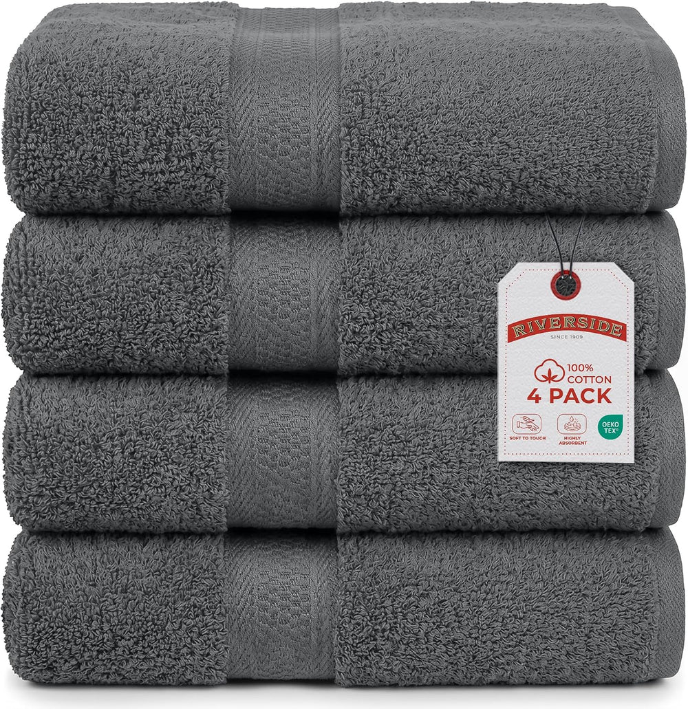 RIVERSIDE 4 Pack Luxury Large Bath Towels, 27x54 Inches, 600 GSM, Gray