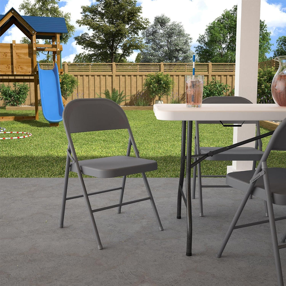 COSCO All-Steel Metal Folding Chair, Full-Sized, Double Braced Gray, 4-Pack