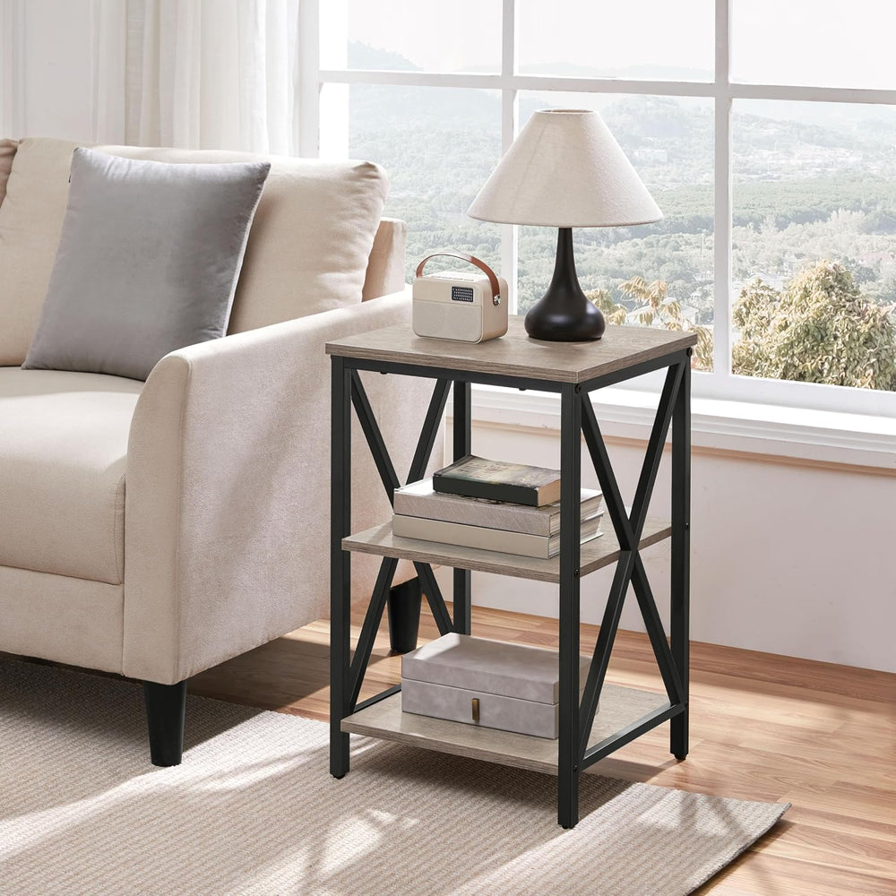 Yaheetech 3-Tier End Tables Living Room Set of 2, 16" Square Gray X-Frame