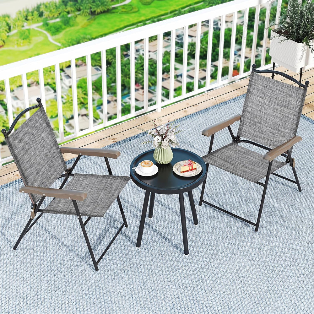 GIANTEX Set of 2 Patio Folding Chairs, Outdoor Folding Lawn Chairs, Grey