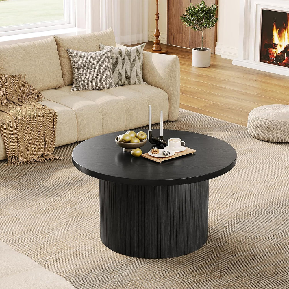 ComfyCorner 31.5" Round Coffee Table, Mid Century Modern Fluted Drum Table