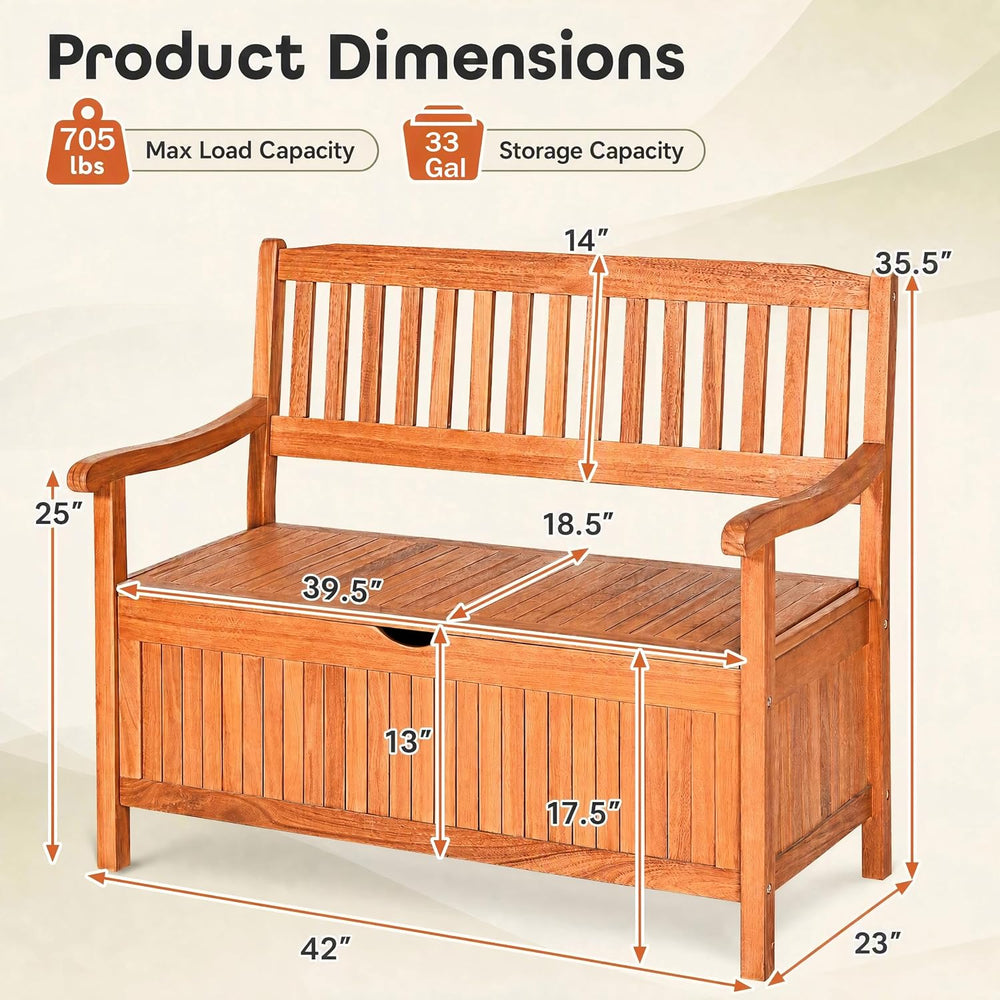 Tangkula Outdoor Wood Storage Bench Deck Box, Entryway Porch Storage Bench wi...