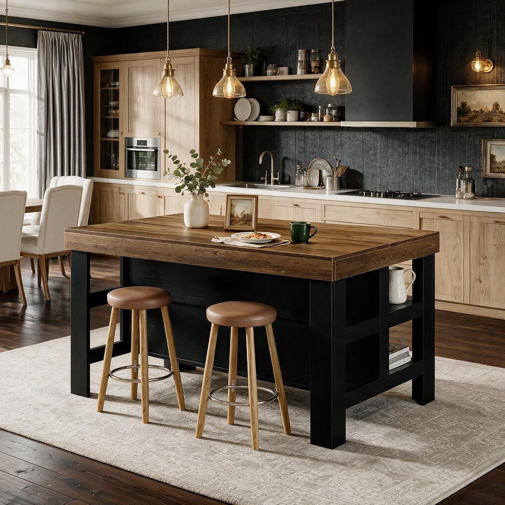 Tribesigns Kitchen Island with Storage Shelves (Brown and Black)