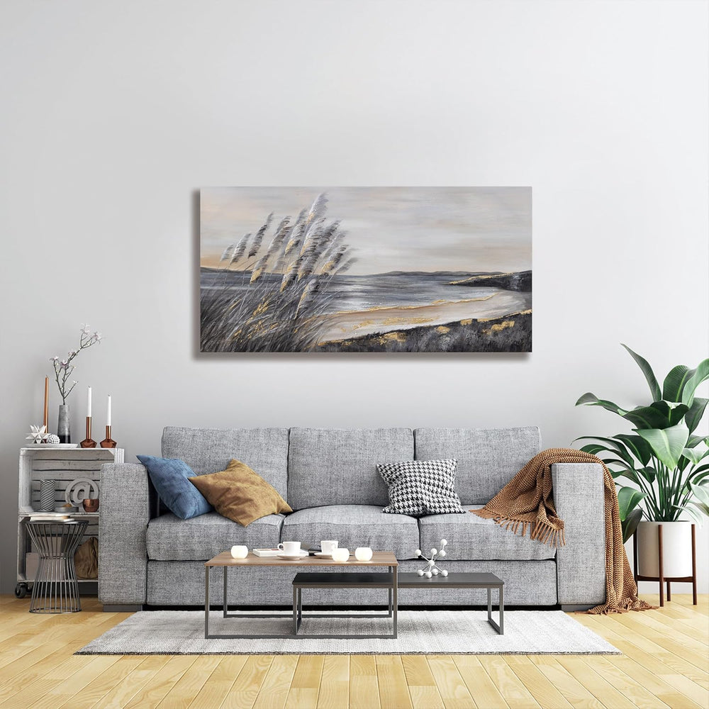 Yuaxker Ocean Art Wall Decor Grey and Gold Ocean Wall Art Large Modern Prints...