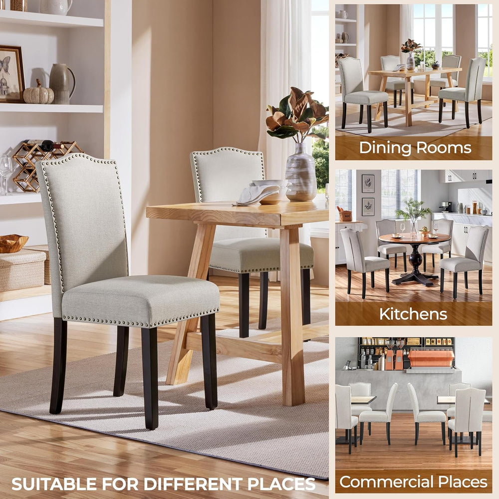 Yaheetech Dining Chairs Set of 4 Upholstered High Back Kitchen Chairs Beige