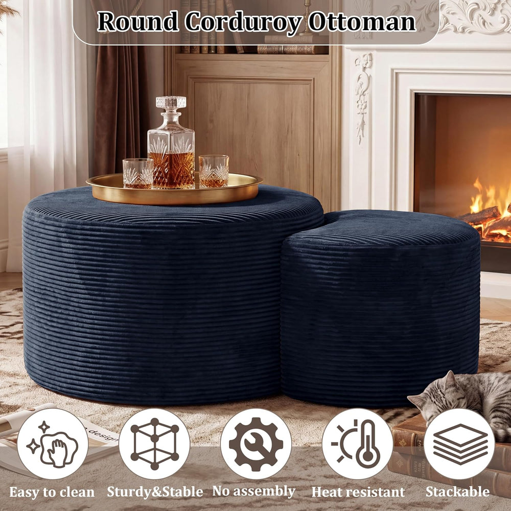 BSHOMGI Nesting Coffee Table Set of 2,Corduroy Ottoman Soft Foot Rest Movable...