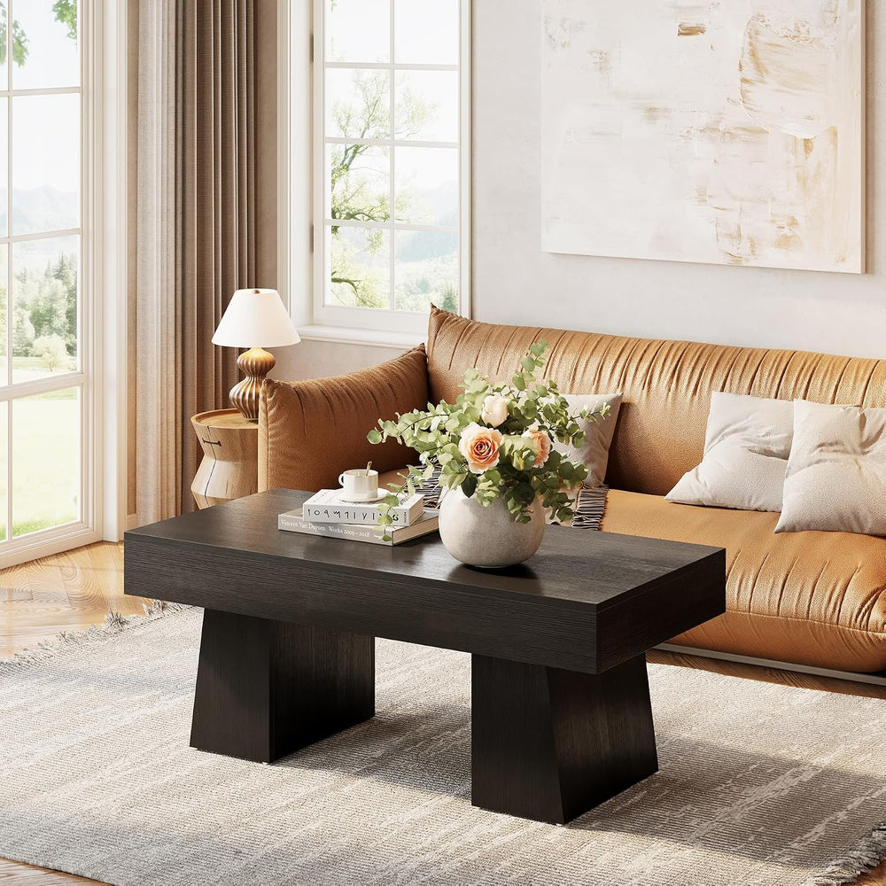 LITTLE TREE Farmhouse Coffee Table, 47 Inches Wooden Rectangular Accent Cente...