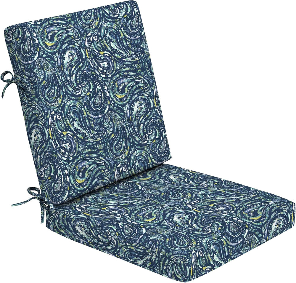 Arden Outdoor Dining Chair Cushion, Foam, 20x40, Blue Paisley