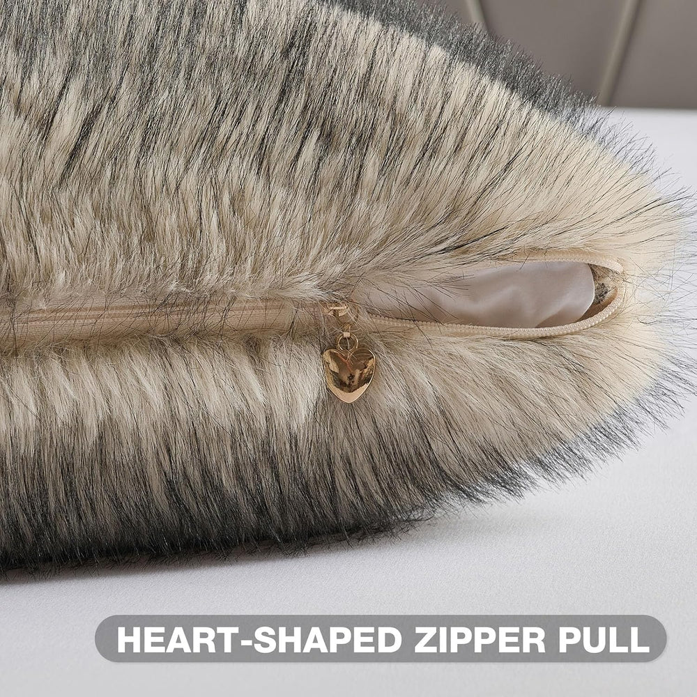 FUTEI Pack of 2 Faux Raccoon Fur Throw Pillow Covers 45 x 45 cm, Apricot