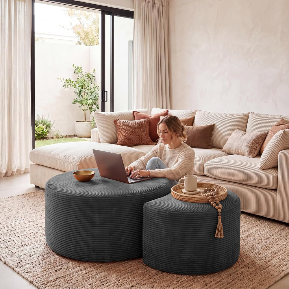 BSHOMGI Boneless Ottoman Nesting Coffee Table Set of 2,Corduroy Soft Foot Res...