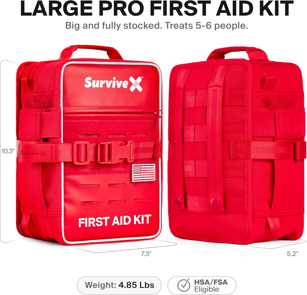 SurviveX Large Pro First Aid Kit, Emergency Kit for 5-6 People