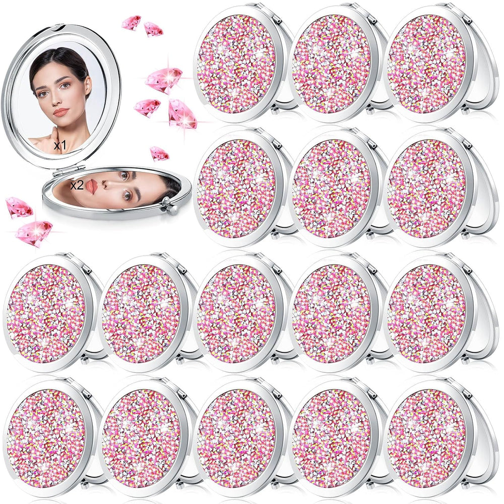 Maitys 16 Pcs Pink Compact Mirror Bulk for Purse Cosmetic Folding 2.75 Inch