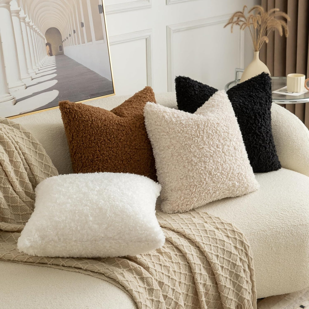 Pack of 2 Curly Teddy Wool Faux Fur Throw Pillow Covers Fuzzy Accent Soft She...
