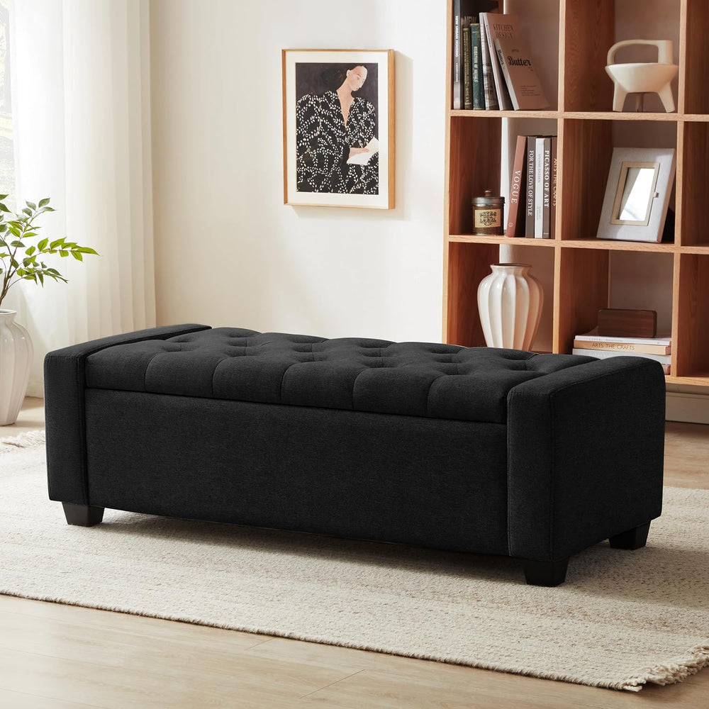 48" Ottoman with Storage, Black Storage Ottoman Bench with Safety Hinge