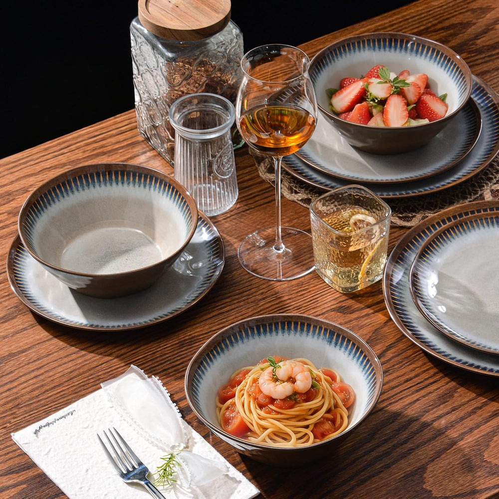 12 Piece Melamine Dinnerware Set, Unbreakable Plate and Bowls Set for 4