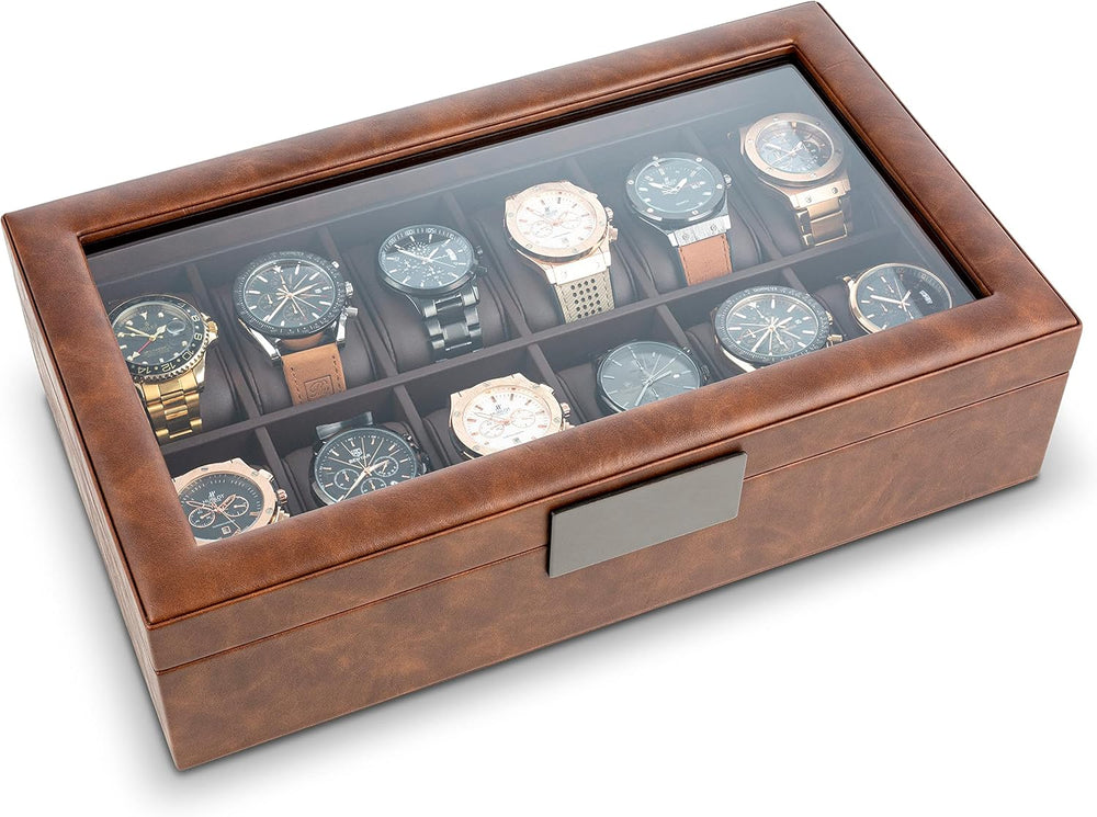 Glenor Co Watch Box for Men - 12 Slot Luxurious & Masculine Watch Case, S...
