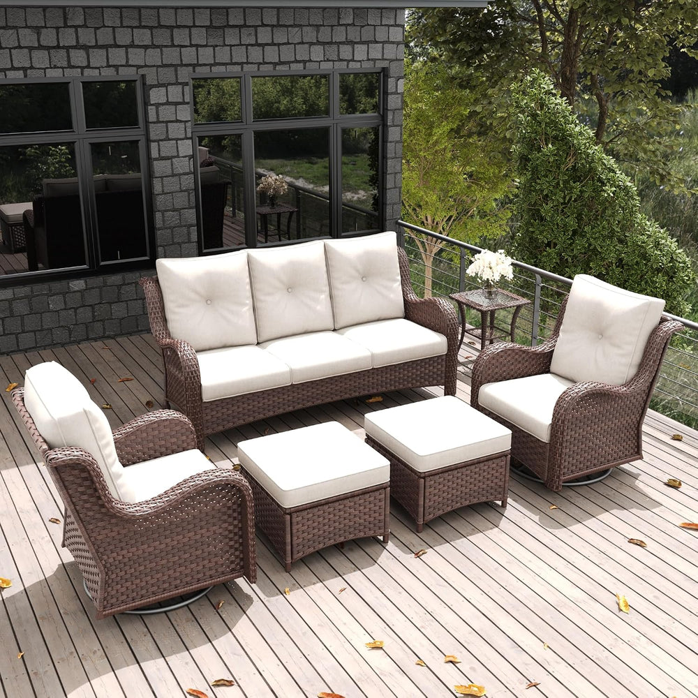 LayinSun 6 Pieces Outdoor Patio Furniture Set, Rattan Wicker Sectional Swivel...