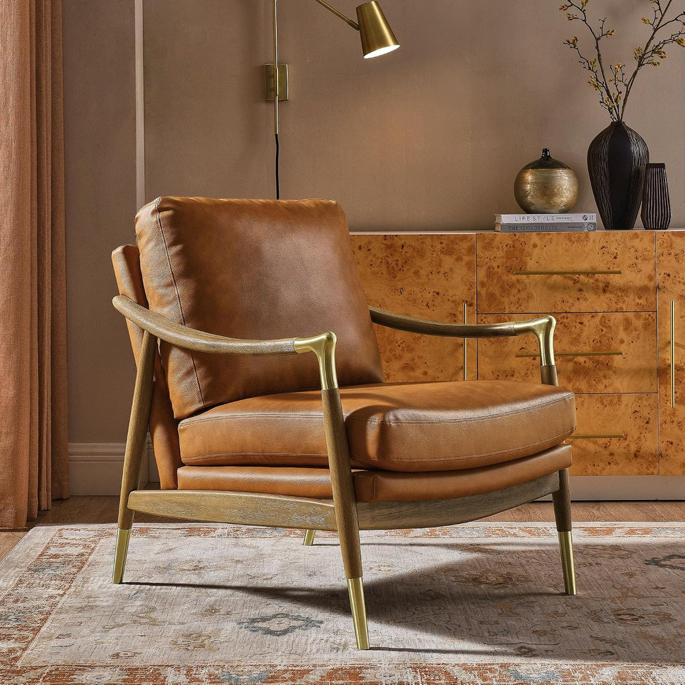 Modway Langford Faux Leather Upholstered Armchair – Mid-Century Modern Armcha...