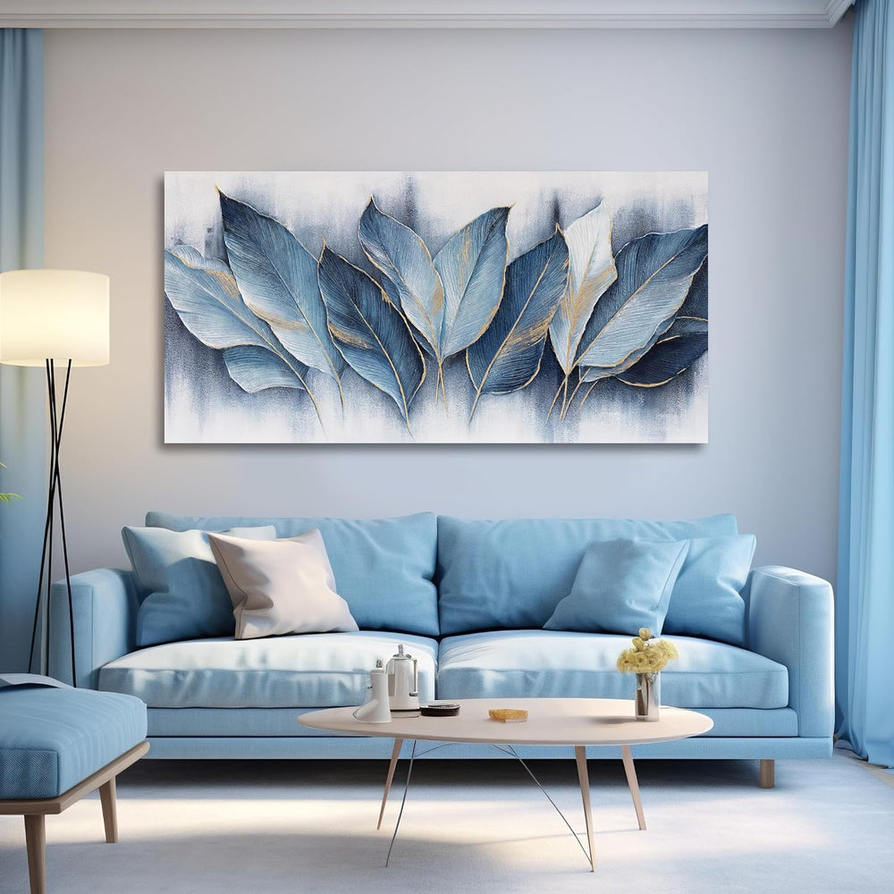 Framed Art Wall Decorations Blue Leaves Canvas Wall Art Abstract Art Modern A...