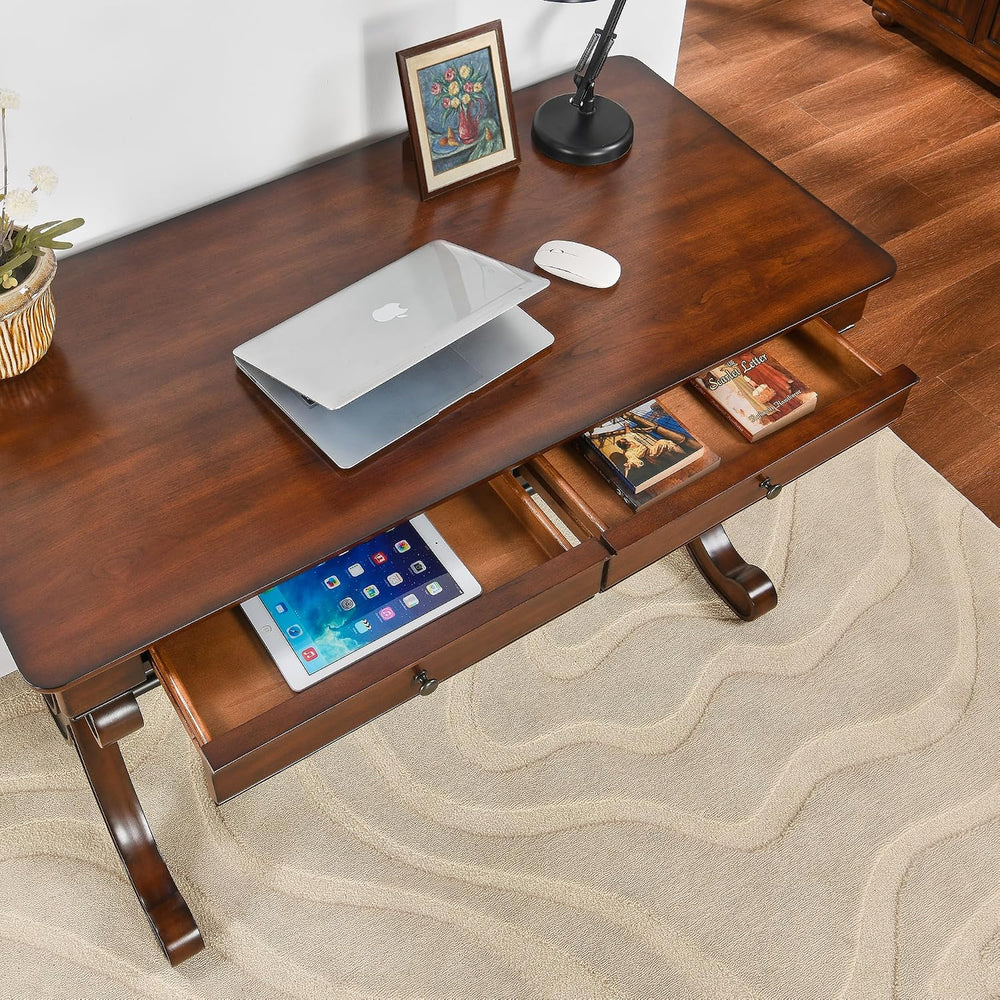 Traditional Wood Writing Desk with 2 Drawers, 47" Large Work Desk