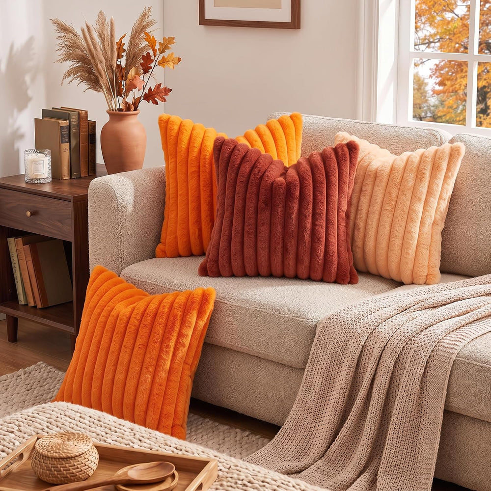 decorUhome Fall Faux Fur Throw Pillow Covers 26x26 Set of 2 Rust