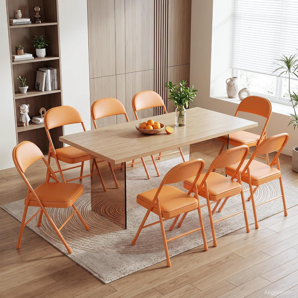 VECELO Folding Chairs Set of 2, Faux Leather Padded, Orange