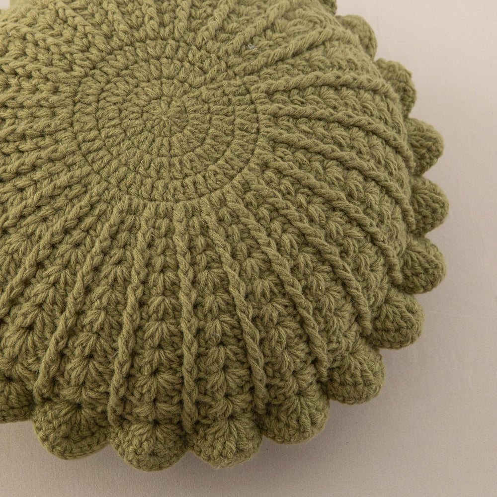Knitted Throw Pillow Round Couch Pillow (Olive Green, 18inch)