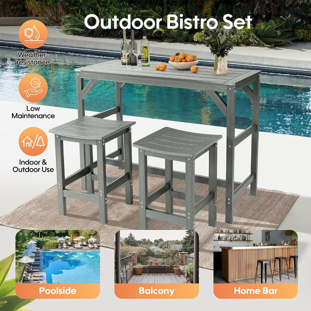 HIPS Outdoor Patio Bar Set, All Weather HIPS Bar Table and Chairs Set for Out...
