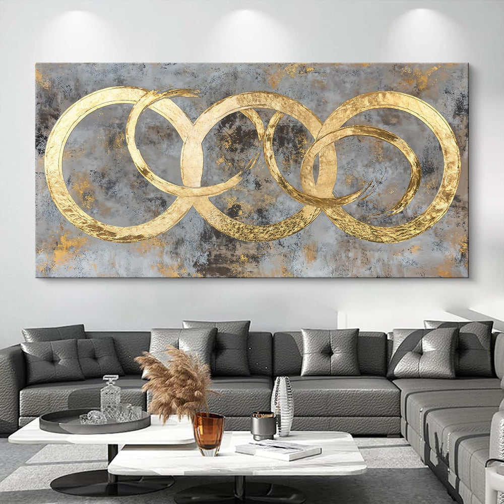 Large Gold Circle Wall Art Decor 39"x78" Abstract Wall Art For Livi...