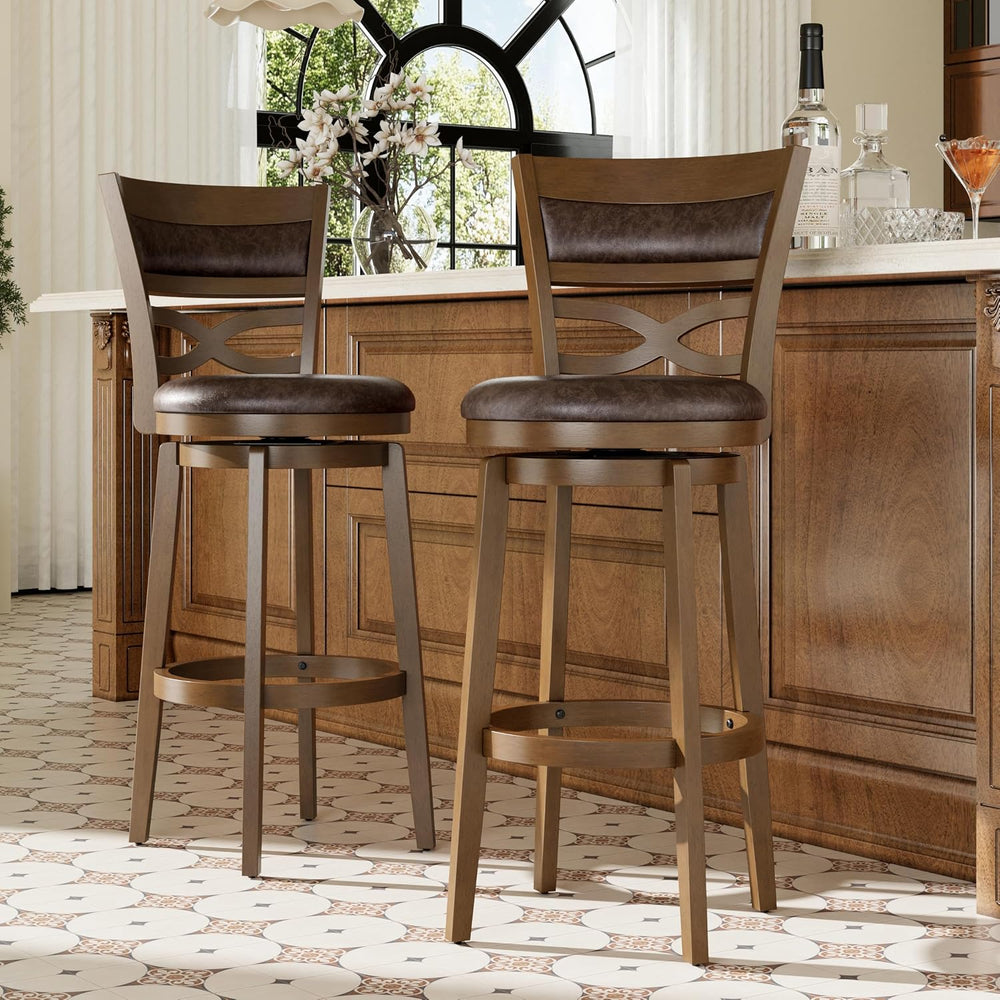 PHI VILLA 30 Inch Bar Height Stools Set of 6, Swivel Barstools with Back