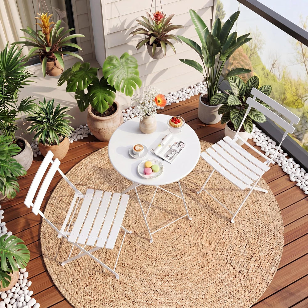 GarveeHome 3-Piece Foldable Bistro Set, Outdoor Patio Furniture with 2 Foldin...